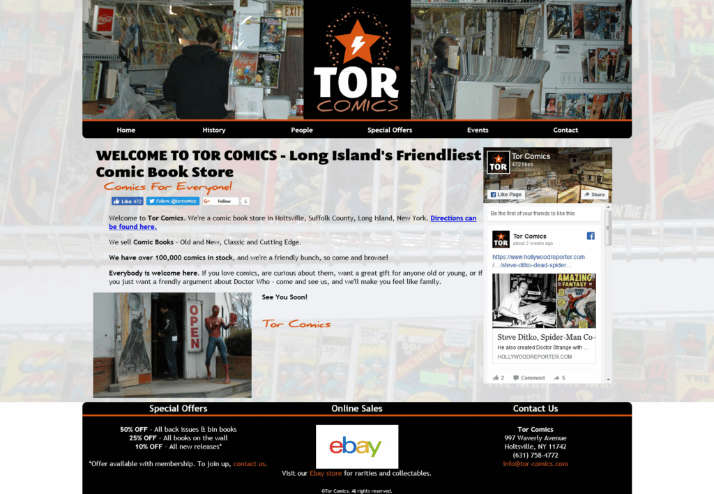 Tor Comics website built by Suffolk County Webmasters