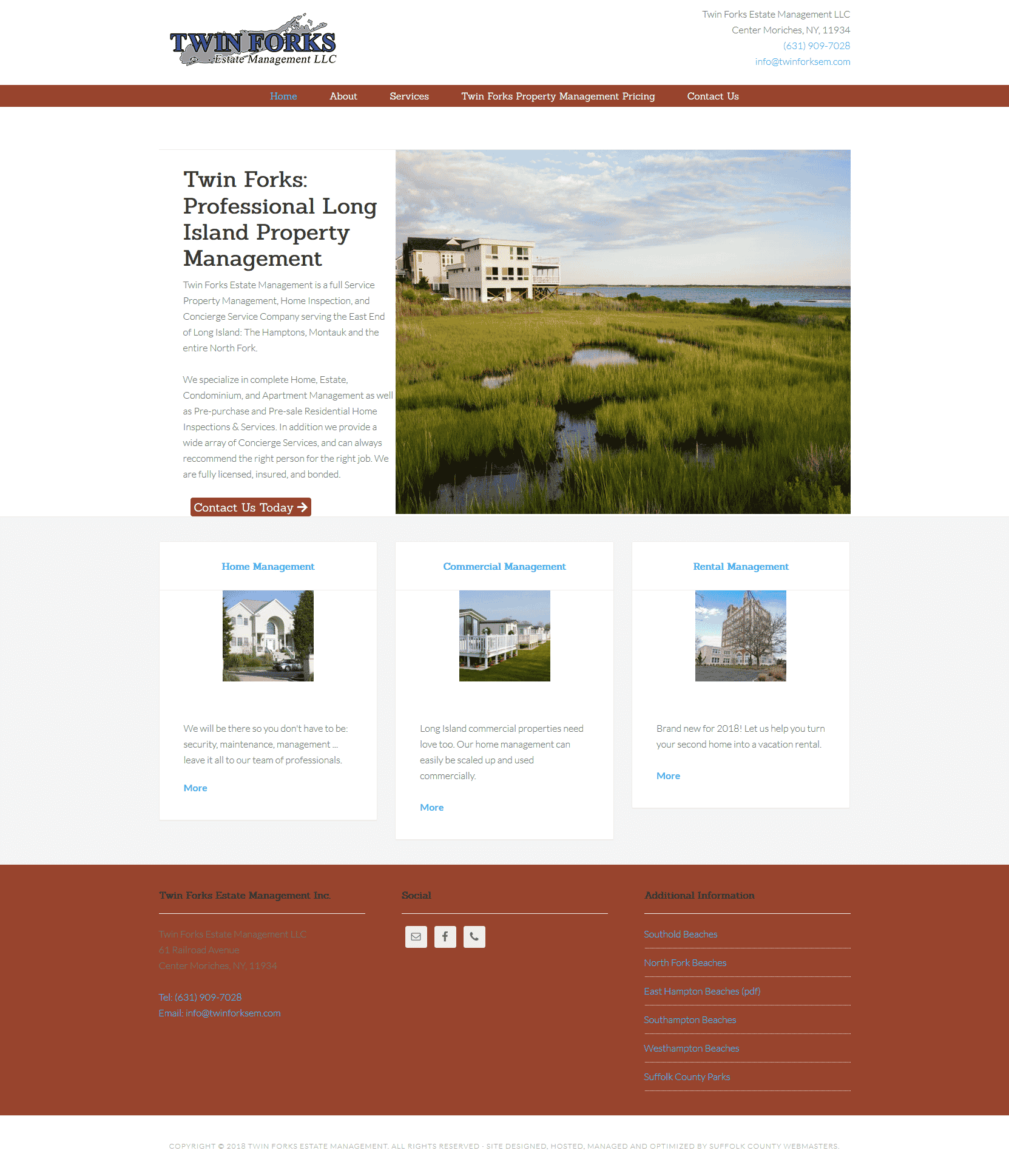 Twin Forks Estate Management website built by Suffolk County Webmasters