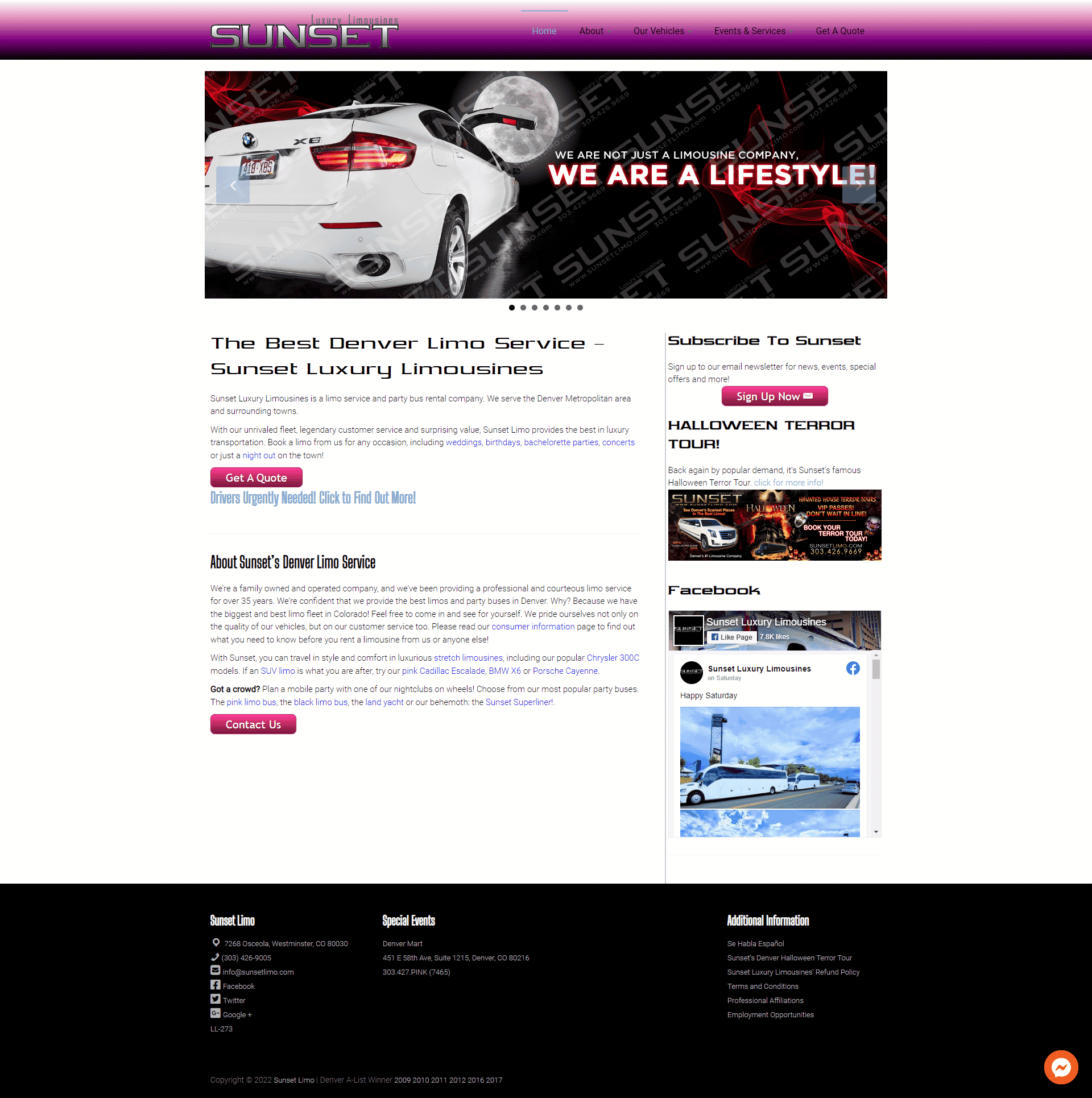 sunsetlimo.com, designed by SuCoWeb